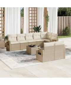 vidaXL 9-częściowy zestaw mebli ogrodowych z poduszkami, beżowy, polirattan Dārza mēbeļu komplekti