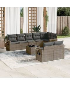 vidaXL 9-częściowy zestaw mebli ogrodowych z poduszkami, szary, polirattan Dārza mēbeļu komplekti