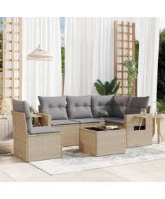 vidaXL 6-częściowy zestaw mebli ogrodowych z poduszkami, beżowy, polirattan Dārza mēbeļu komplekti