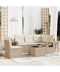 vidaXL 6-częściowy zestaw mebli ogrodowych z poduszkami, beżowy, polirattan Dārza mēbeļu komplekti