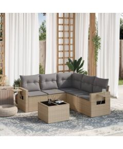 vidaXL 6-częściowy zestaw mebli ogrodowych z poduszkami, beżowy, polirattan Dārza mēbeļu komplekti