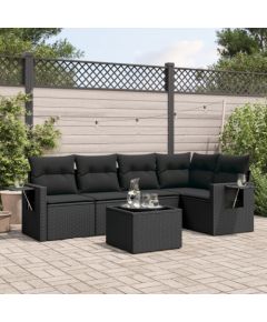 vidaXL 6-częściowy zestaw mebli ogrodowych z poduszkami, czarny polirattan Dārza mēbeļu komplekti