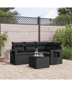 vidaXL 5-częściowy zestaw wypoczynkowy do ogrodu, poduszki, czarny rattan PE Dārza mēbeļu komplekti