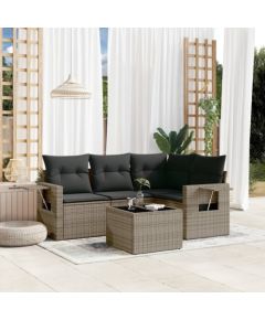 vidaXL 5-częściowy zestaw wypoczynkowy do ogrodu, poduszki, szary rattan PE Dārza mēbeļu komplekti