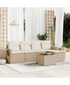 vidaXL 6-częściowy zestaw mebli ogrodowych z poduszkami, beżowy, polirattan Dārza mēbeļu komplekti