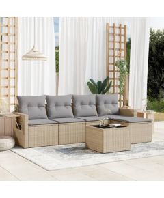 vidaXL 6-częściowy zestaw mebli ogrodowych z poduszkami, beżowy, polirattan Dārza mēbeļu komplekti