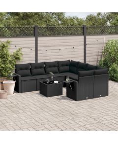 vidaXL 9-częściowy zestaw wypoczynkowy do ogrodu, z poduszkami, czarny Dārza mēbeļu komplekti