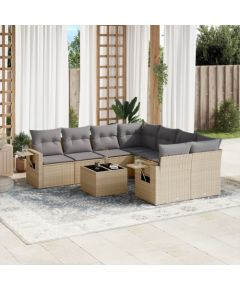 vidaXL 9-częściowy zestaw mebli ogrodowych z poduszkami, beżowy, polirattan Dārza mēbeļu komplekti