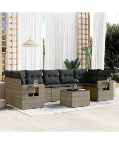 vidaXL 8-częściowy zestaw mebli ogrodowych z poduszkami, szary, polirattan Dārza mēbeļu komplekti