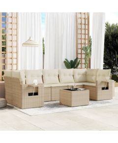 vidaXL 8-częściowy zestaw mebli ogrodowych z poduszkami, beżowy, polirattan Dārza mēbeļu komplekti