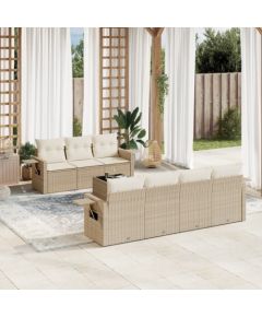 vidaXL 8-częściowy zestaw mebli ogrodowych z poduszkami, beżowy, polirattan Dārza mēbeļu komplekti