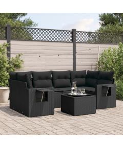 vidaXL 7-częściowy zestaw wypoczynkowy do ogrodu, z poduszkami, czarny Dārza mēbeļu komplekti