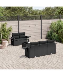 vidaXL 6-częściowy zestaw mebli ogrodowych z poduszkami, czarny polirattan Dārza mēbeļu komplekti