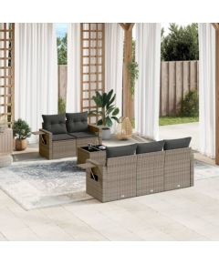 vidaXL 6-częściowy zestaw mebli ogrodowych z poduszkami, szary, polirattan Dārza mēbeļu komplekti