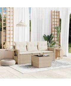 vidaXL 4-częściowy zestaw mebli ogrodowych z poduszkami, beżowy, polirattan Dārza mēbeļu komplekti