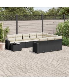 vidaXL 11-częściowy zestaw wypoczynkowy do ogrodu, poduszki czarny rattan PE Dārza mēbeļu komplekti