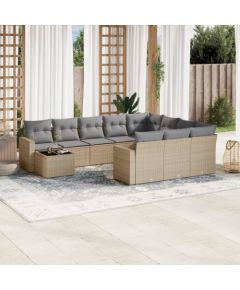 vidaXL 11-częściowy zestaw mebli ogrodowych z poduszkami, beżowy, polirattan Dārza mēbeļu komplekti