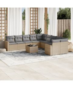 vidaXL 11-częściowy zestaw mebli ogrodowych z poduszkami, beżowy, polirattan Dārza mēbeļu komplekti