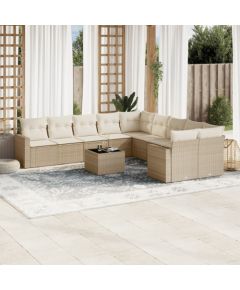 vidaXL 11-częściowy zestaw mebli ogrodowych z poduszkami, beżowy, polirattan Dārza mēbeļu komplekti