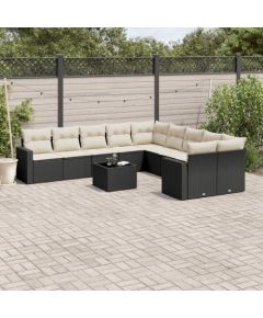 vidaXL 11-częściowy zestaw wypoczynkowy do ogrodu, poduszki czarny rattan PE Dārza mēbeļu komplekti