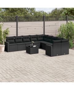 vidaXL 11-częściowy zestaw wypoczynkowy do ogrodu, poduszki czarny rattan PE Dārza mēbeļu komplekti