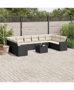 vidaXL 11-częściowy zestaw wypoczynkowy do ogrodu, poduszki czarny rattan PE Dārza mēbeļu komplekti