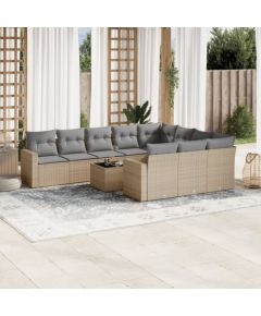 vidaXL 11-częściowy zestaw mebli ogrodowych z poduszkami, beżowy, polirattan Dārza mēbeļu komplekti