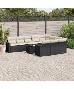 vidaXL 11-częściowy zestaw wypoczynkowy do ogrodu, poduszki czarny rattan PE Dārza mēbeļu komplekti