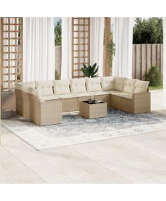 vidaXL 11-częściowy zestaw mebli ogrodowych z poduszkami, beżowy, polirattan Dārza mēbeļu komplekti