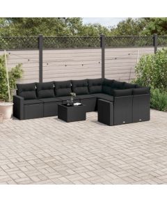 vidaXL 10-częściowy zestaw wypoczynkowy do ogrodu, poduszki czarny rattan PE Dārza mēbeļu komplekti