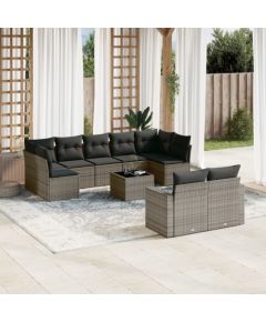 vidaXL 10-częściowy zestaw wypoczynkowy do ogrodu, z poduszkami, szary Dārza mēbeļu komplekti