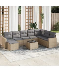 vidaXL 9-częściowy zestaw mebli ogrodowych z poduszkami, beżowy, polirattan Dārza mēbeļu komplekti