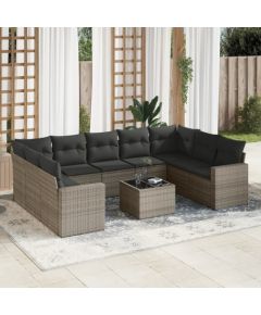 vidaXL 10-częściowy zestaw wypoczynkowy do ogrodu, z poduszkami, szary Dārza mēbeļu komplekti