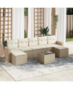vidaXL 8-częsciowy zestaw mebli ogrodowych z poduszkami, beżowy, polirattan Dārza mēbeļu komplekti