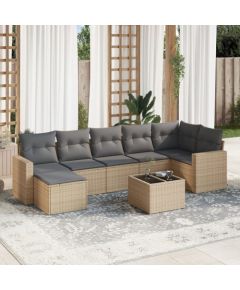 vidaXL 8-częściowy zestaw mebli ogrodowych z poduszkami, beżowy, polirattan Dārza mēbeļu komplekti