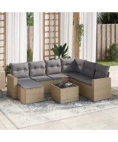 vidaXL 8-częściowy zestaw mebli ogrodowych z poduszkami, beżowy, polirattan Dārza mēbeļu komplekti