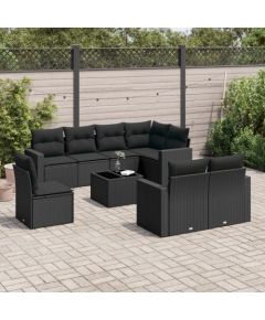 vidaXL 9-częściowy zestaw wypoczynkowy do ogrodu, z poduszkami, czarny Dārza mēbeļu komplekti