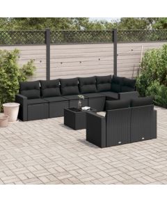 vidaXL 9-częściowy zestaw wypoczynkowy do ogrodu, z poduszkami, czarny Dārza mēbeļu komplekti