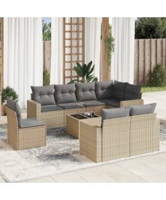 vidaXL 9-częściowy zestaw mebli ogrodowych z poduszkami, beżowy, polirattan Dārza mēbeļu komplekti