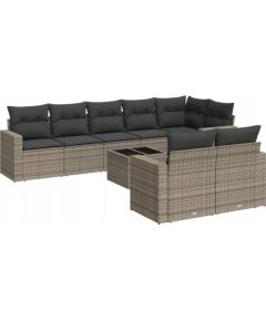 vidaXL 9-częsciowy zestaw mebli ogrodowych z poduszkami, szary, polirattan Dārza mēbeļu komplekti