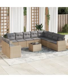 vidaXL 11-częściowy zestaw mebli ogrodowych z poduszkami, beżowy, polirattan Dārza mēbeļu komplekti