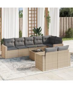 vidaXL 9-częściowy zestaw mebli ogrodowych z poduszkami, beżowy, polirattan Dārza mēbeļu komplekti