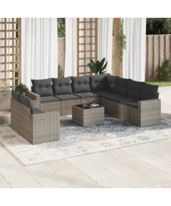 vidaXL 10-częściowy zestaw wypoczynkowy do ogrodu, z poduszkami, szary Dārza mēbeļu komplekti