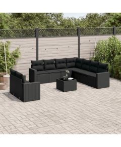 vidaXL 10-częściowy zestaw wypoczynkowy do ogrodu, poduszki czarny rattan PE Dārza mēbeļu komplekti