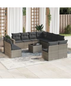 vidaXL 12-częściowy zestaw mebli ogrodowych z poduszkami, szary, polirattan Dārza mēbeļu komplekti