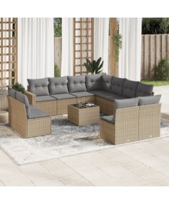 vidaXL 12-częściowy zestaw mebli ogrodowych z poduszkami, beżowy, polirattan Dārza mēbeļu komplekti