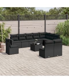 vidaXL 11-częściowy zestaw wypoczynkowy do ogrodu, poduszki czarny rattan PE Dārza mēbeļu komplekti