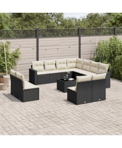 vidaXL 12-częściowy zestaw mebli do ogrodu, z poduszkami, czarny, polirattan Dārza mēbeļu komplekti