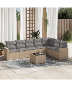 vidaXL 8-częściowy zestaw mebli ogrodowych z poduszkami, beżowy, polirattan Dārza mēbeļu komplekti