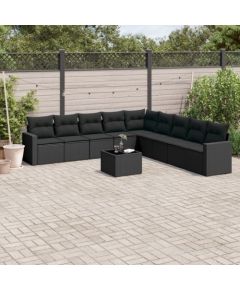 vidaXL 10-częściowy zestaw wypoczynkowy do ogrodu, poduszki czarny rattan PE Dārza mēbeļu komplekti